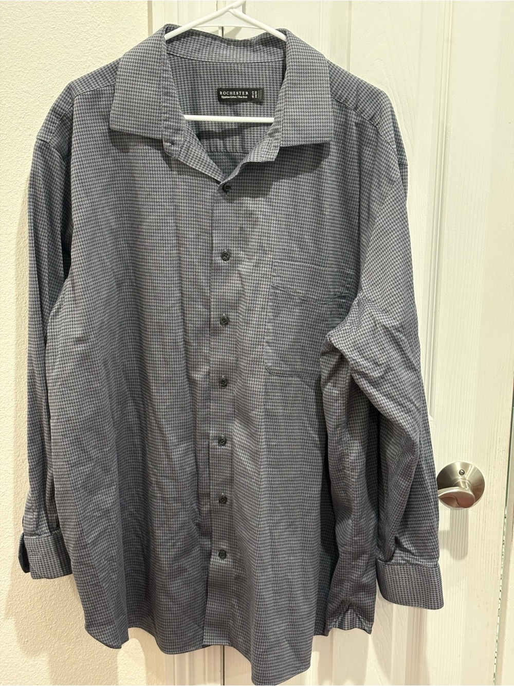 Rochester Men’s Long-Sleeve Grey Check Dress Shirt. Size 18.5